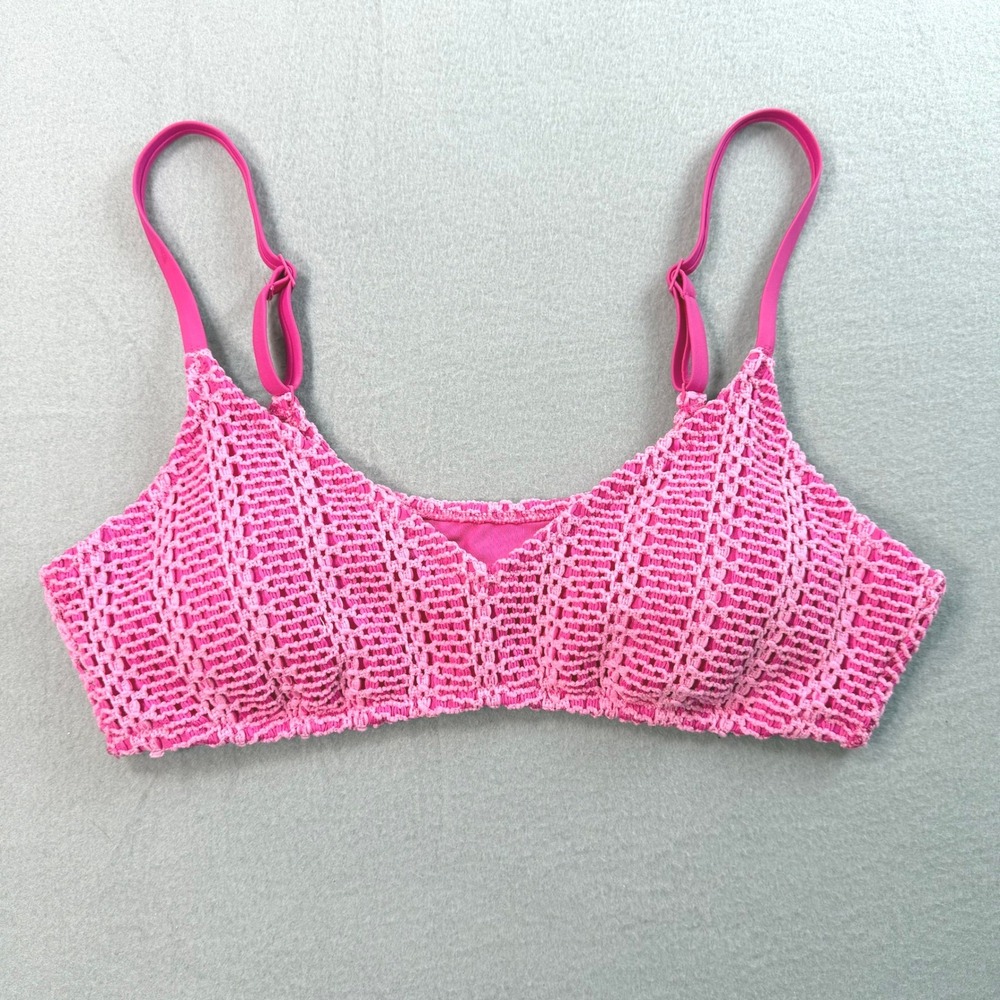 Aerie Bikini Top Womens Large Pink Crochet Scoop Neck Boho Pool Party Barbiecore